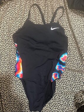 Nike Black One-Piece Swimsuit with Multicolor Side Panels